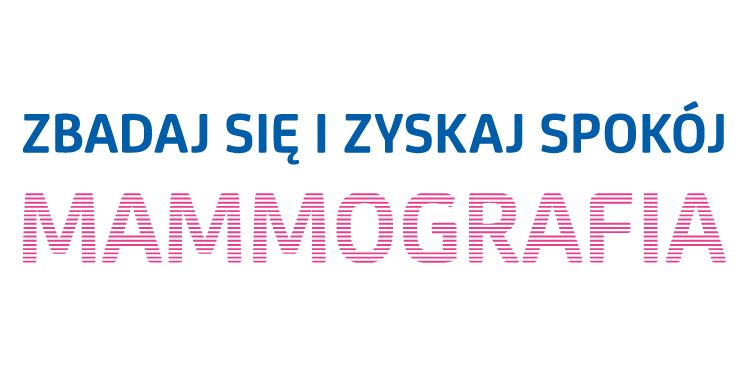 logo populacyjnego programu profilaktycznego wczesnego wykrywania raka piersi przedstawiające napis zbadaj się i zyskaj spokój mammografia